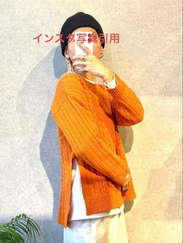 [ Grand Park ] 이탈리아 실 사용 케이블 니트 크루넥 오렌지