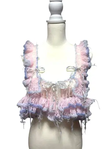 손뜨개질 뷔스티에 폭신폭신 프릴 x 리본 걸리시 판타지 핑크 x 블루