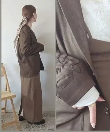 시마무라 yuu 소매 코드 자수 자켓 LL 사이즈 다크 브라운