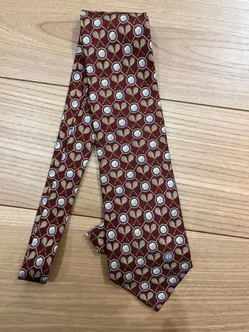 빈티지 Dunhill 넥타이 테니스 패턴 와인 레드