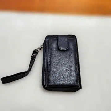 블랙 가죽 지갑 지퍼식 벨트 파우치