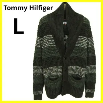 타미힐피거 가디건 보더 그린 계열 긴팔 남성용 L 사이즈