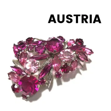 오스트리아제 핑크 크리스탈 플라워 브로치