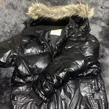 00s archive 자수 퍼 달린 다운 광택 Y2K 그런지 헤이세이