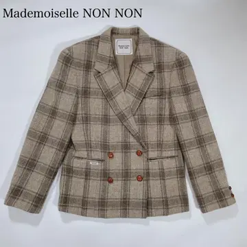 마드모아젤 논논 자켓 울 체크 더블 호두 버튼