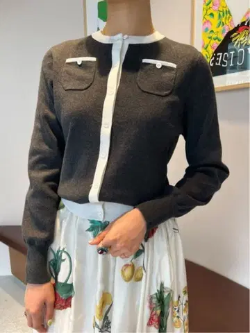 CABaN 코튼 캐시미어 바이컬러 크루넥 가디건