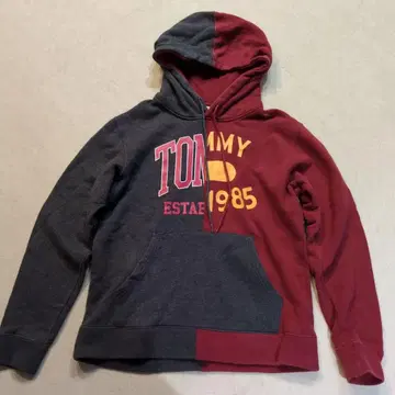 TOMMY 후드 부착 후드티 M 그레이/레드