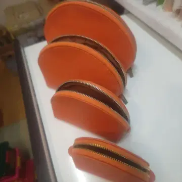 오렌지 가죽 파우치 세트 4종 마트료시카 가죽 파우치