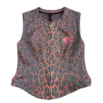 이타리야 레오파드 무늬 베스트 꽃 자수 장식