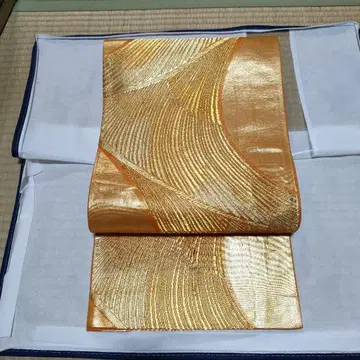 골드 컬러 오렌지 파도 무늬 후쿠로 오비