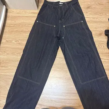 다크 데님 와이드 팬츠 더블니 데님