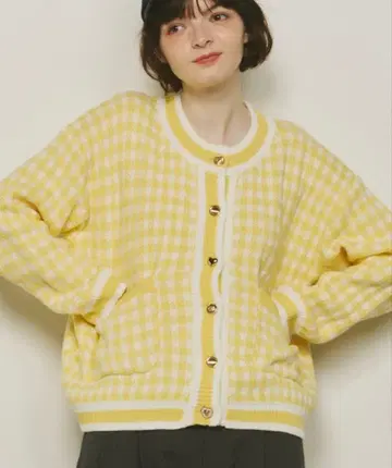 unitage 깅엄 체크 패턴 니트 가디건