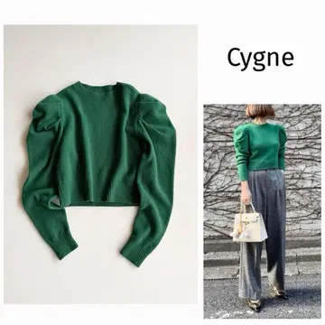 [ 시뉴 ] poin 포원 니트 울 퍼프 슬리브 그린 Cygne