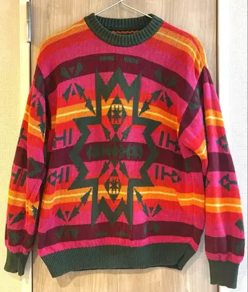 BENETTON 빈티지 네이티브 무늬 코튼 니트 스웨터 90s 남성용