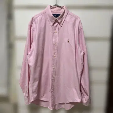 랄프 로렌 핑크 옥스퍼드 긴팔 셔츠 버튼 다운 자수 로고