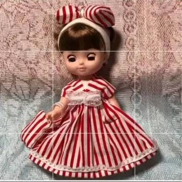 소란쨩 원피스(빨간색과 화이트 스트라이프)