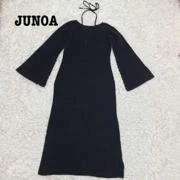 a2026 [주노아] 니트 원피스 롱 M 블랙 백리본 소매 플레어
