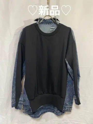 새상품 데님 카라 부착 맨투맨 상의