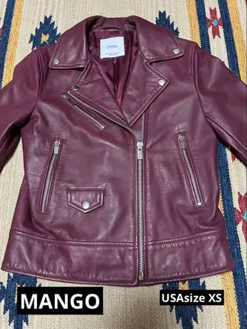 MANGO 버건디 가죽 라이더 자켓
