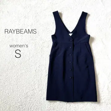 [레이빔즈] 오버롤 스커트 미니 V넥 한국제 캐주얼 네이비 새상품급