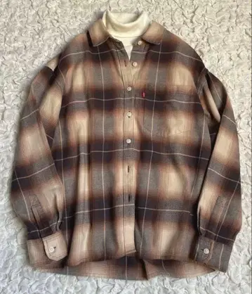 리바이스 옴브레 체크 셔츠 브라운 계열 오버 사이즈 S