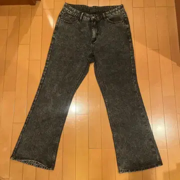 블랙 데님 와이드 레그 팬츠