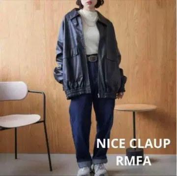 NICE CLAUP [ RMAF ] 빈티지 가공 인조 가죽 블루종