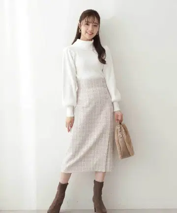 트위드 타이트 스커트 에크루