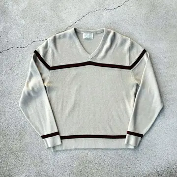 70s USA제 LORD JEFF 빈티지 구제 의류 v넥 니트 베이지