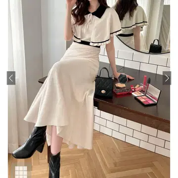 아이보리 니트 원피스 반팔 플레어