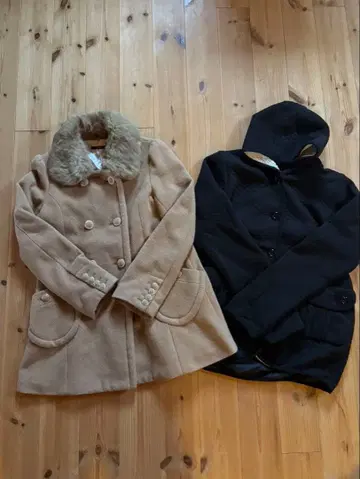 퍼 포함 베이지 더블 브레스트 코트 2개 세트