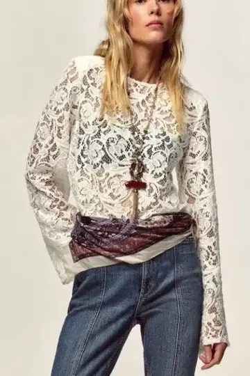 2025 가을/겨울 숄더 패드 레이스 상의 S 화이트 자라 ZARA