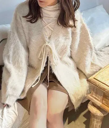 [ apres jour clair ] 샤기 레이스업 니트 가디건