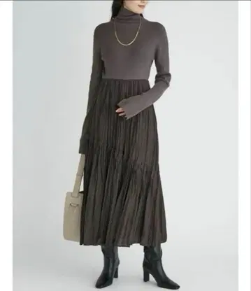 미라 오웬 니트 도킹 와셔 플리츠 원피스