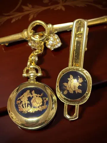 LIMOGES 금 도금 회중시계 디자인 정크 브로치 넥타이 클립