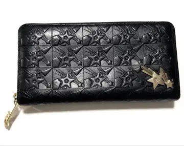 새상품급 안나수이 헤븐즈 스타 라운드 지퍼 장지갑 엠보싱 블랙 가죽