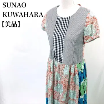 [ 새상품급 ] SUNAOKUWAHARA 꽃무늬 라운드넥 반팔 원피스