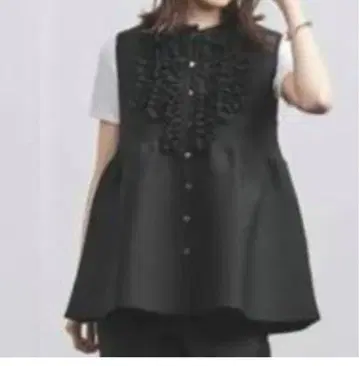 미니 프릴 니트 베스트 페플럼 슬리브리스 스트레치 F 블랙