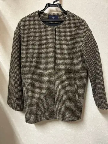 SHIPS 노카라 자켓 브라운 계열 체크 무늬