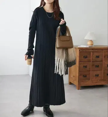 discoat 베스트 포함 랜덤 리브 니트 원피스