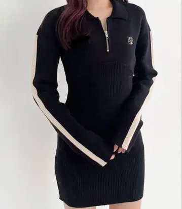 라인 ZIP 니트 미니 원피스 heather 헤더 니트 원피스