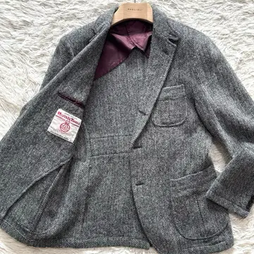 미사용급 해리스 트위드 Candidum 헤링본 테일러드 자켓