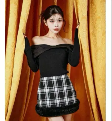 darich 다리치 도킹 퍼 트위드 미니 스커트 블랙 S