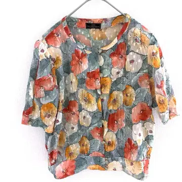뉴로망 도쿄 꽃무늬 블라우스 반팔 2WAY 상의 여성용 프리