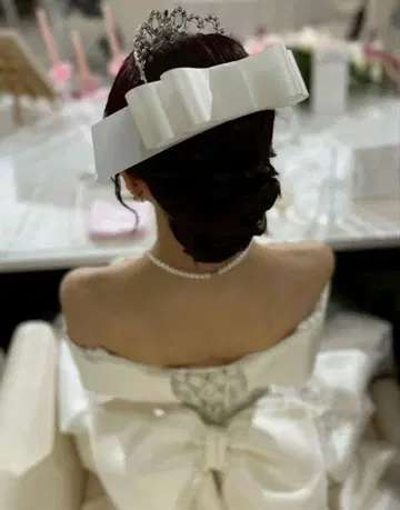 리본 모자 꽁지 새틴 3단 웨딩
