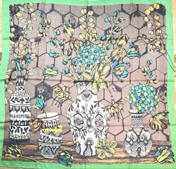 미사용 새상품 manipuri 울 실크 스톨 헤링본 직조 플라워 베이스