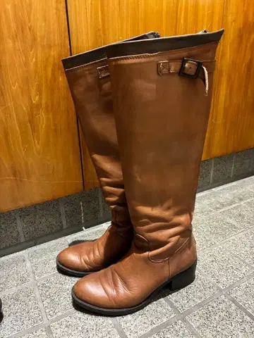 이탈리아 가죽 카멜 롱 부츠 35