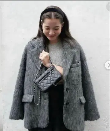 basement online 모헤어 샤기 자켓 코트 그레이