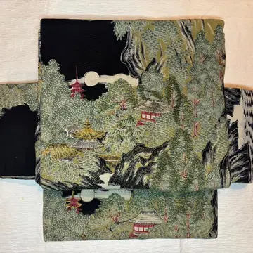 [ 앤티크 ] 보름달 풍경 자수 [ 나고야 오비 ]