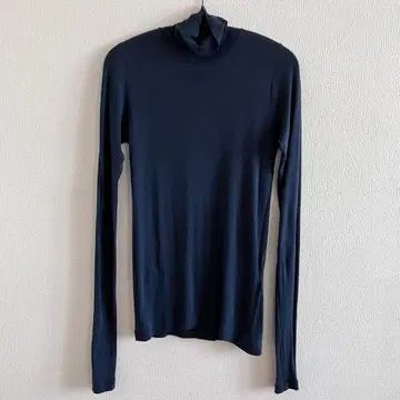 AURALEE 하이 게이지 시어 리브 터틀넥 네이비